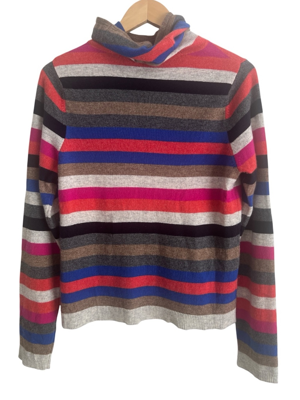 525 America 100% Cashmere Multi-Color Striped Turtleneck Sweater - Size L